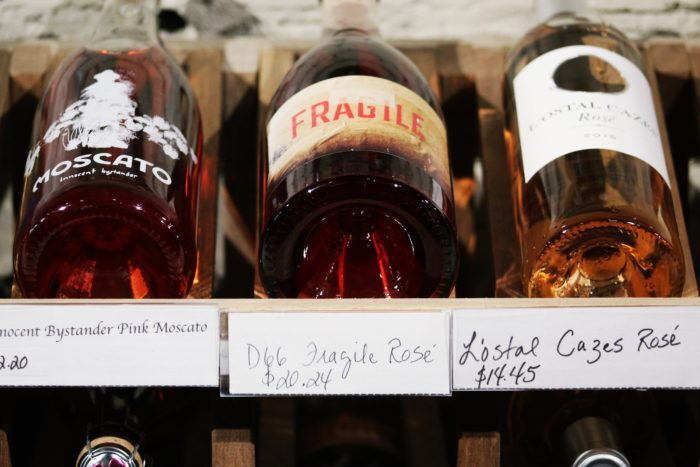 Bottles of wine with price tags